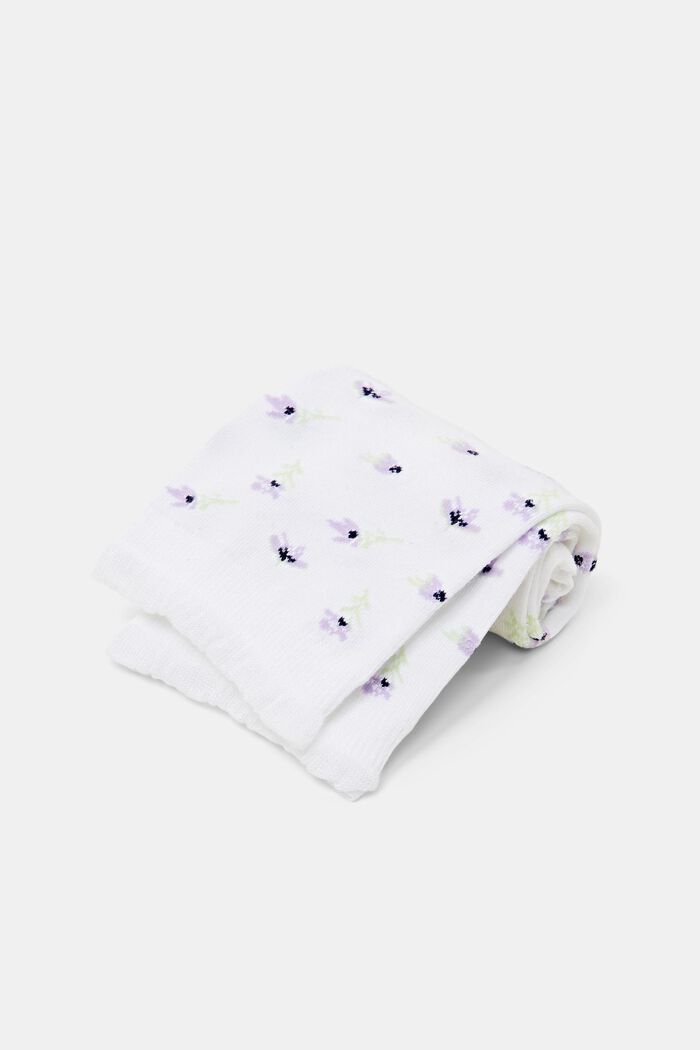Pakke m. 2 par strikkede sokker m. blomstermønster, WHITE, detail image number 2