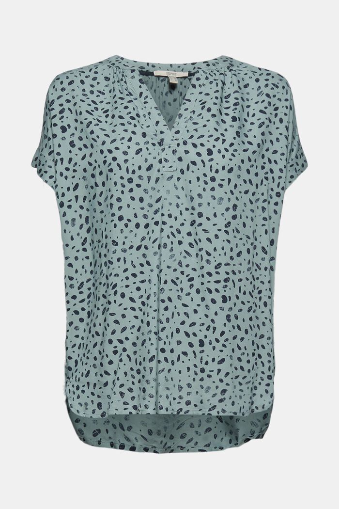 Bluse med mønster, LENZING™ ECOVERO™, TURQUOISE, detail image number 0