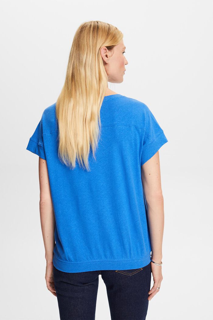 T-shirt i bomulds- og hørmiks, BRIGHT BLUE, detail image number 3