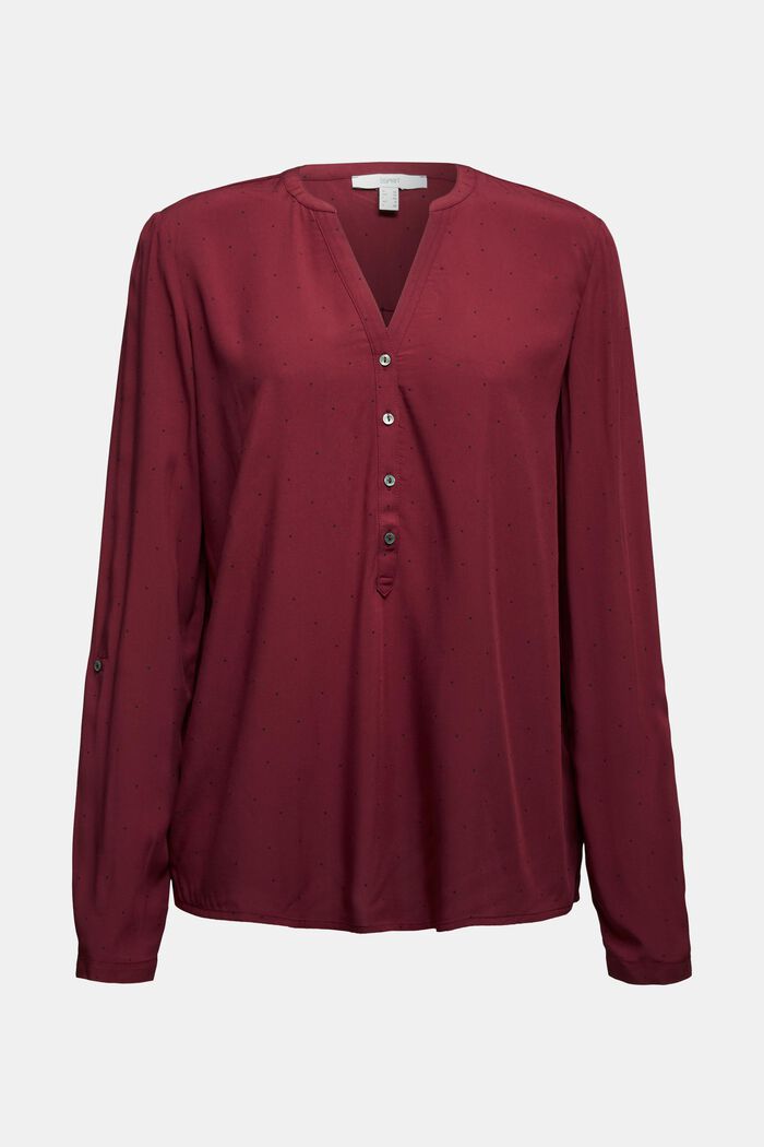 Henley-bluse i LENZING™ ECOVERO™, BORDEAUX RED, detail image number 0