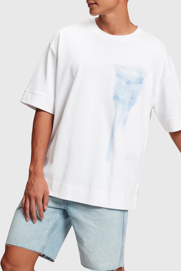 T-shirt med placeret indigoprint, WHITE, detail image number 0