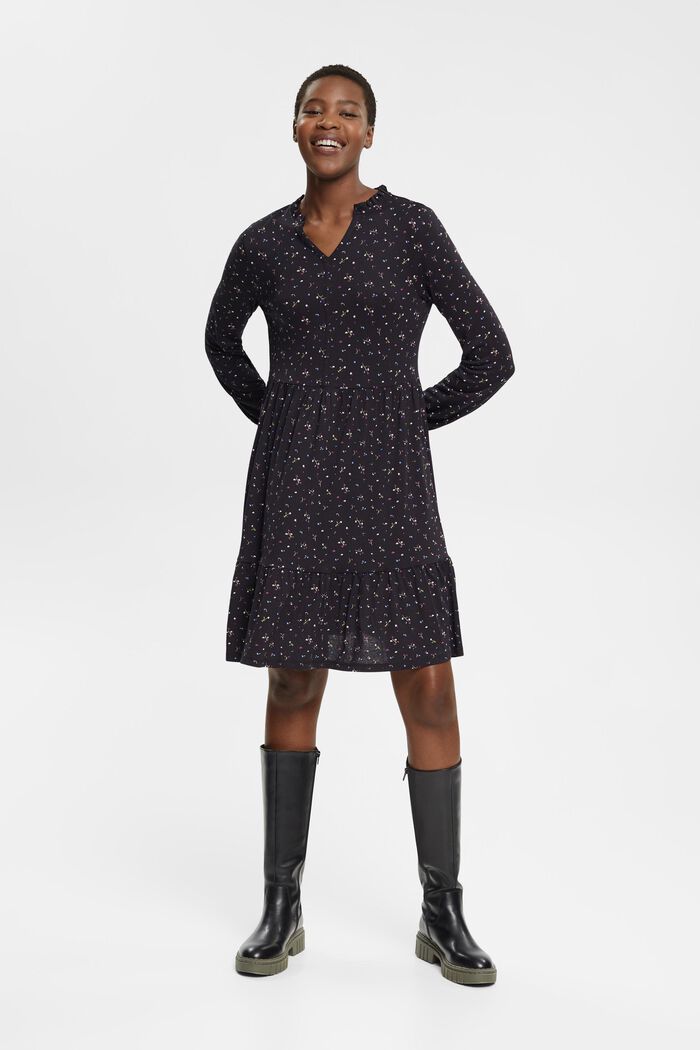 Mønstret kjole, LENZING™ECOVERO™, BLACK COLORWAY, detail image number 1