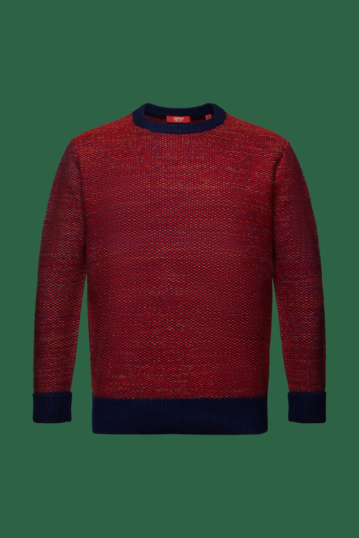 Struktureret sweater i uld med rund hals, NAVY, detail image number 6