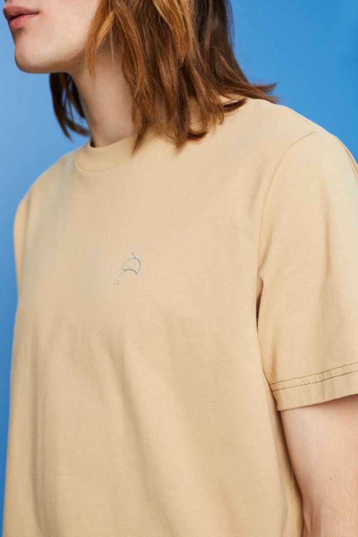 T-shirt i bomuld med delfinprint, SAND, detail image number 2