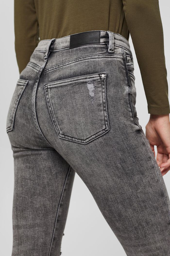 Cropped, used stretch-jeans, økologisk bomuld, GREY MEDIUM WASHED, detail image number 5