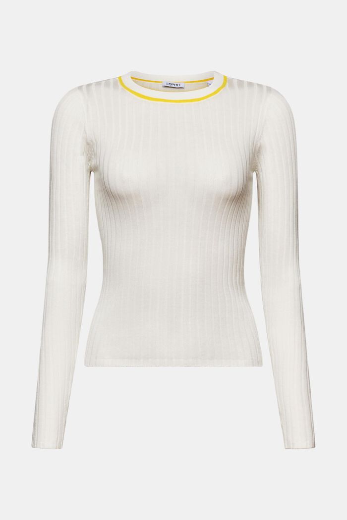 Ribbet sweater med rund hals, OFF WHITE, detail image number 6