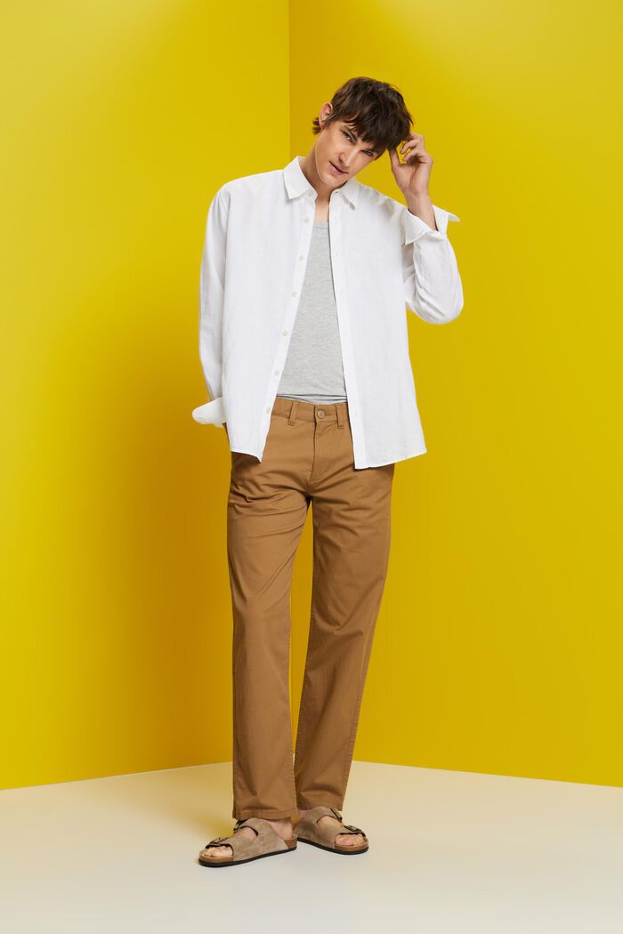 Button down-skjorte i bomulds- og hørmiks, WHITE, detail image number 1