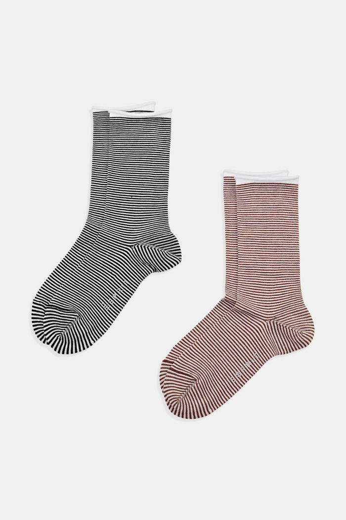 Stribede sokker med rullekant, økologisk bomuld, BLACK/RED, detail image number 0