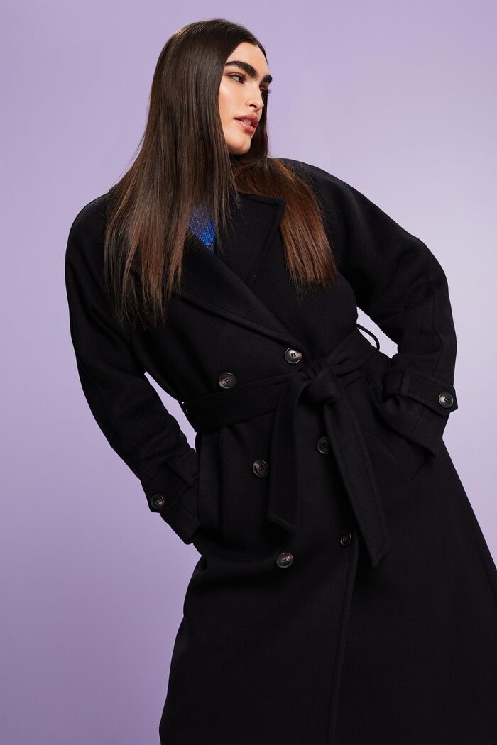 Dobbeltradet frakke i uld og kashmir, BLACK, detail image number 1