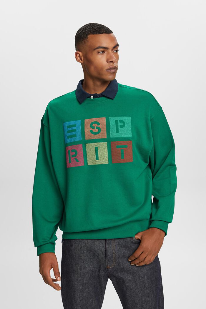 Sweatshirt i økologisk bomuld med logo, DARK GREEN, detail image number 0