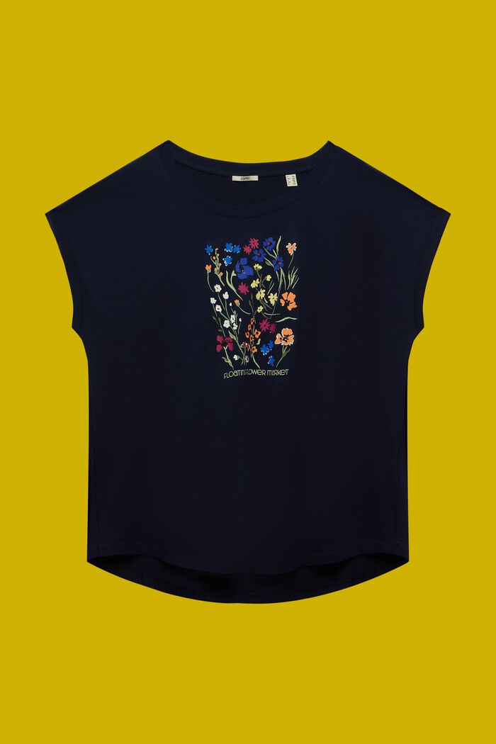 CURVY T-shirt med print foran, 100 % bomuld, NAVY, detail image number 6