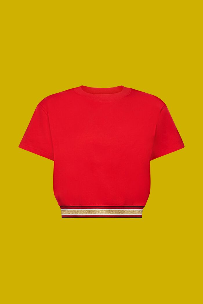 Cropped T-shirt med glimmerstriber, RED, detail image number 6