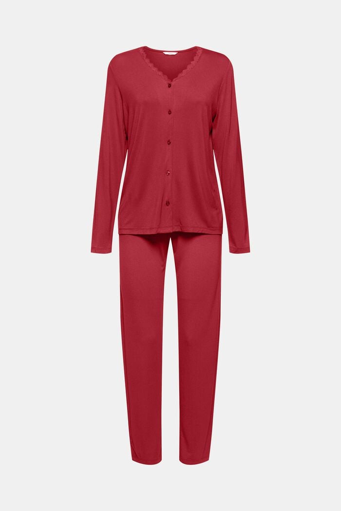 Jerseypyjamas i LENZING™ ECOVERO™, CHERRY RED, overview