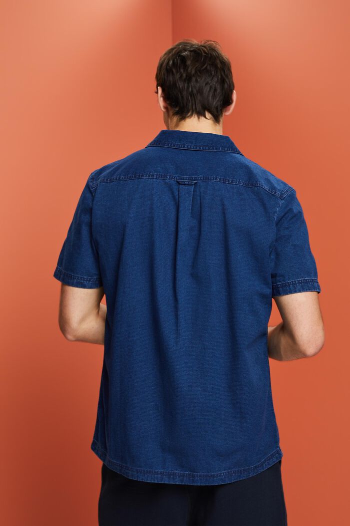 Jeansskjorte med korte ærmer, 100 % bomuld, BLUE DARK WASHED, detail image number 3