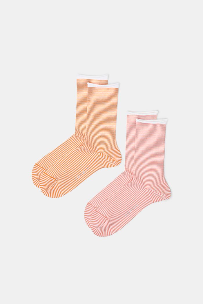 Stribede sokker med rullekant, økologisk bomuld, ORANGE/RED, detail image number 0