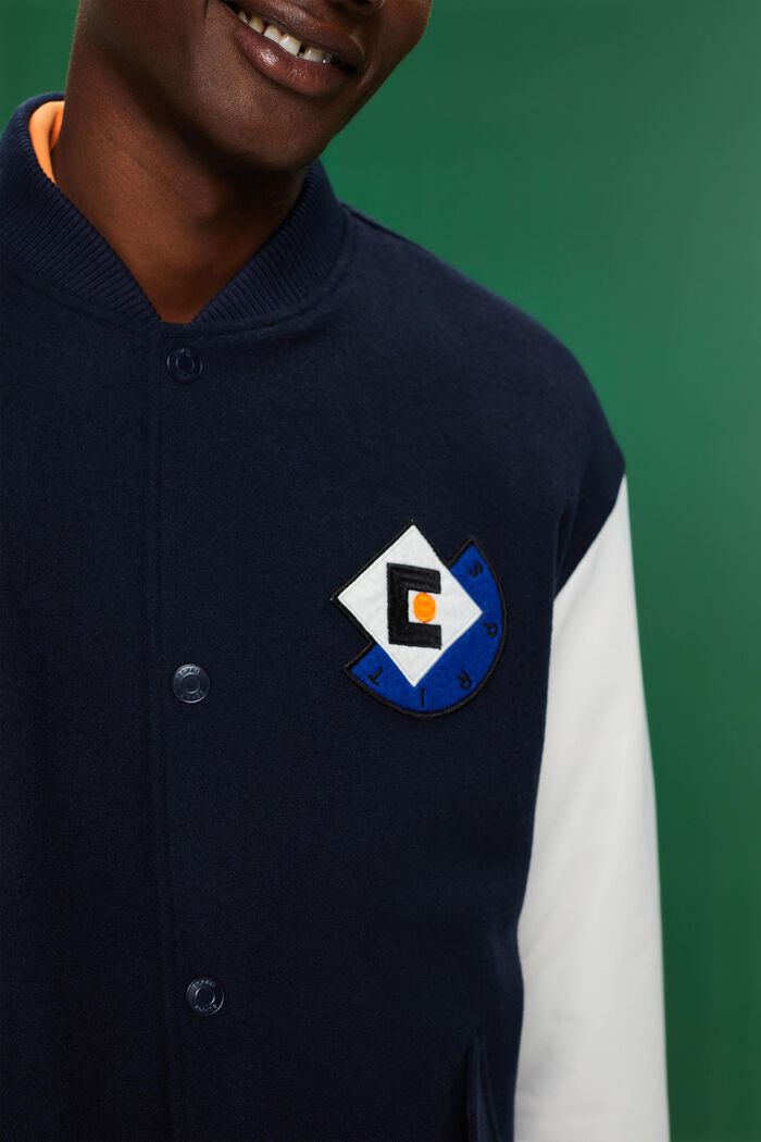 Varsity-jakke i uldmiks med applikeret logo, NAVY, detail image number 2