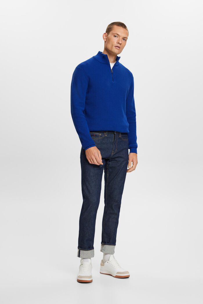 Slim jeans med ægkant og mellemhøj talje, BLUE RINSE, detail image number 1