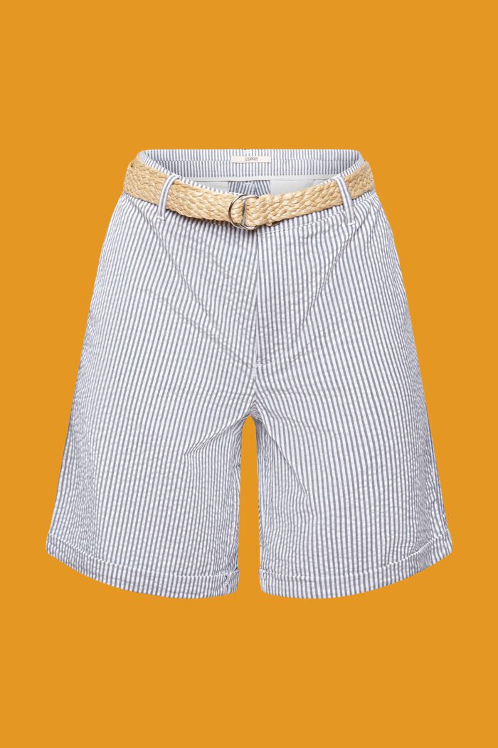Stribede shorts med fletbælte i raffiabast, NAVY, detail image number 7