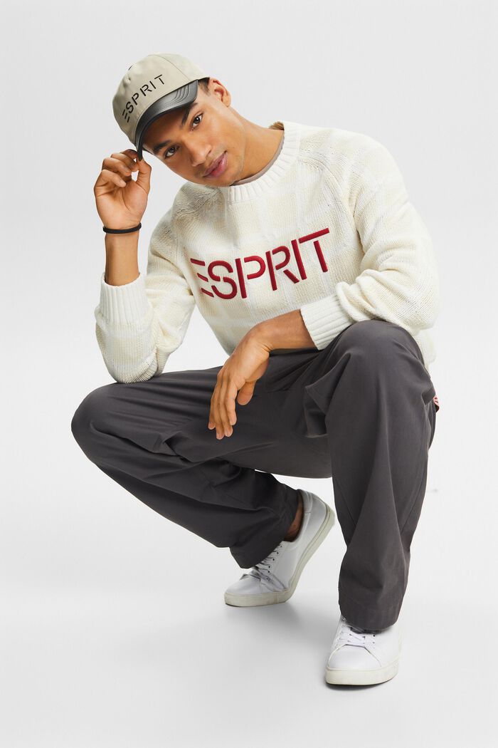 Sweater i chunky strik med logo og gittermønster, WHITE, detail image number 5