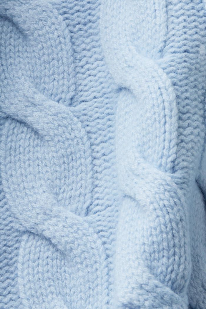 Kabelstrikket sweater i uld med sjalskrave, LIGHT BLUE LAVENDER, detail image number 6