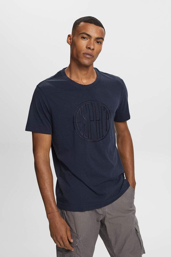 T-shirt med syet logo, 100 % bomuld, NAVY, detail image number 0