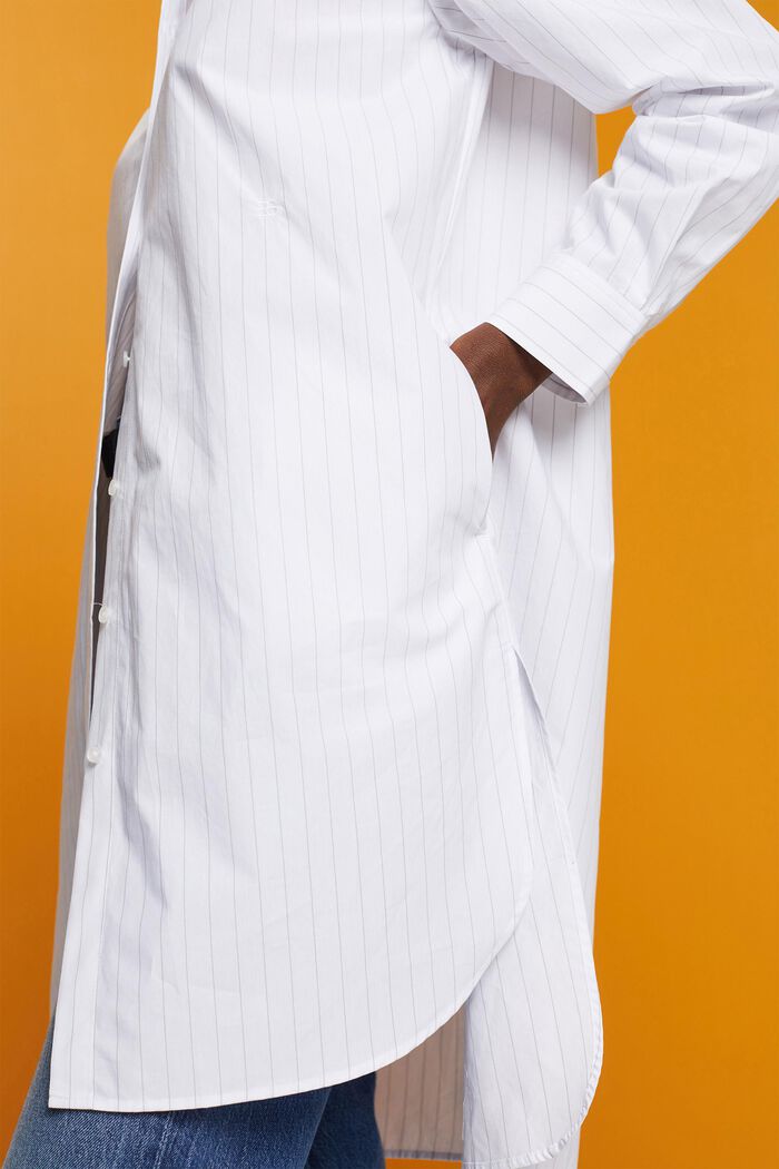 Nålestribet skjortekjole, 100 % bomuld, WHITE, detail image number 4