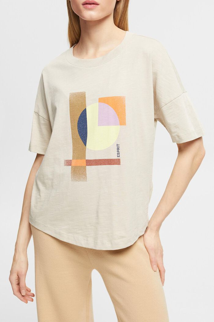 T-shirt i bomuld med geometrisk print, LIGHT TAUPE, detail image number 2