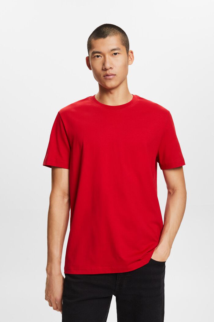 T-shirt i pima-bomuldsjersey med rund hals, DARK RED, detail image number 0