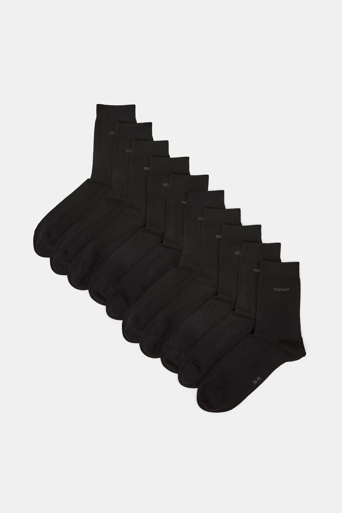 Pakke med 10 par ensfarvede sokker, økologisk bomuld, BLACK, detail image number 0