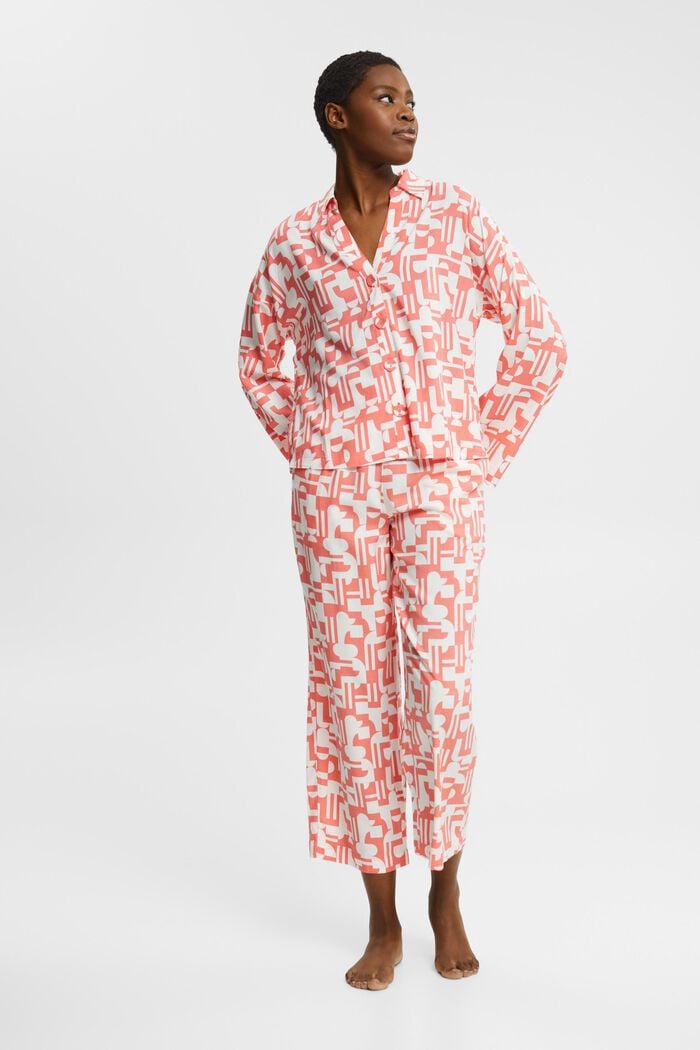 Pyjamas i LENZING™ ECOVERO™-viskose med print, CORAL, detail image number 0