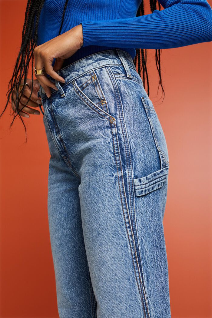 Lige jeans med høj talje, BLUE LIGHT WASHED, detail image number 5