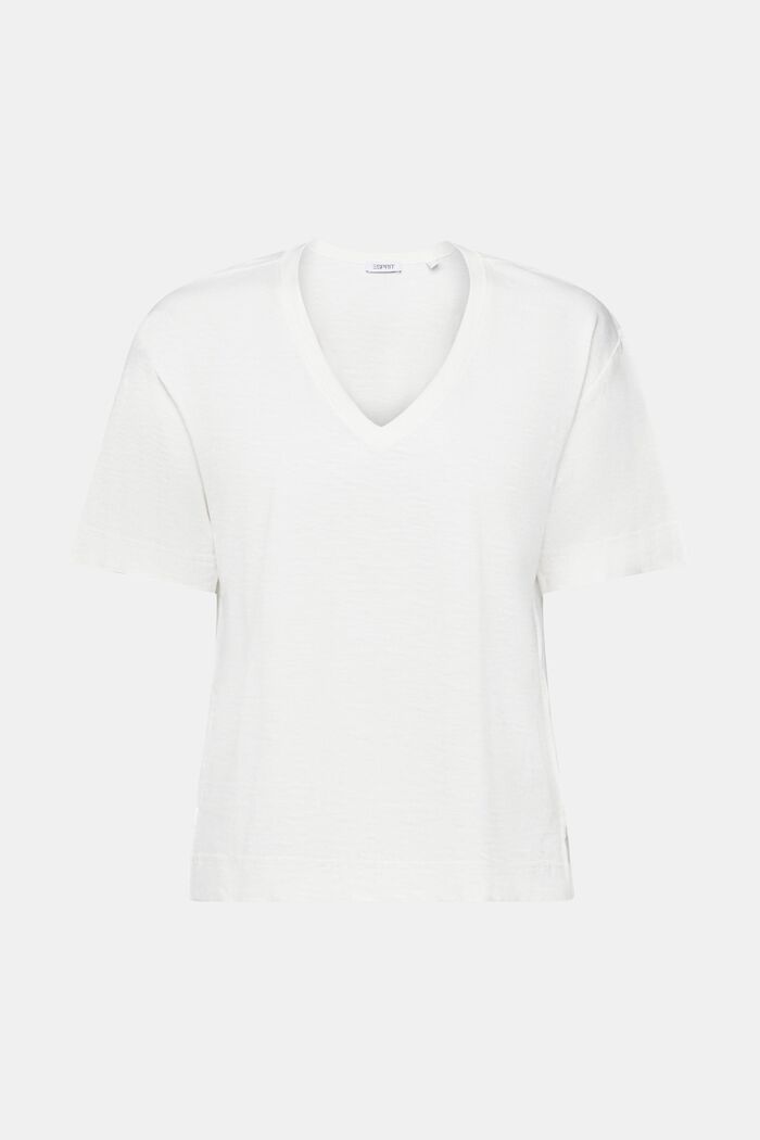 Slub-T-shirt med V-hals, OFF WHITE, detail image number 5