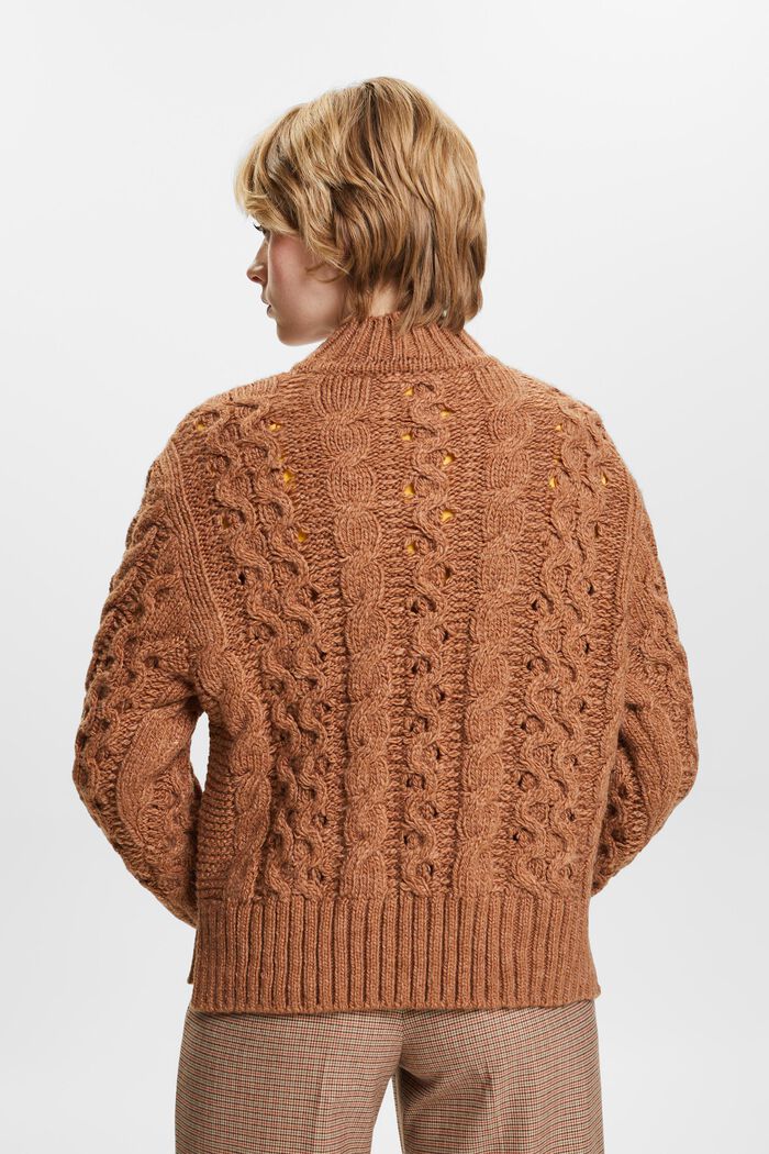 Kabelstrikket sweater i uldmiks, CARAMEL, detail image number 3