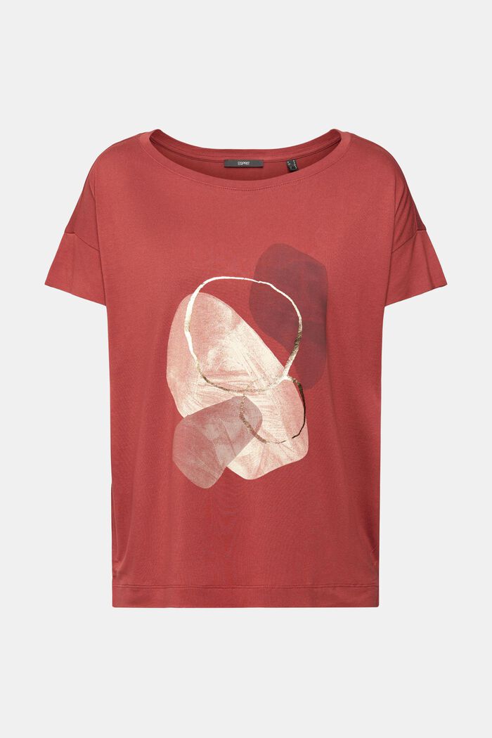 T-shirt med metallic print, LENZING™ ECOVERO™, TERRACOTTA, overview