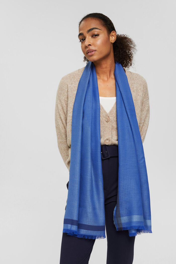 Mønstret tørklæde, LENZING™ ECOVERO™, BRIGHT BLUE, detail image number 1