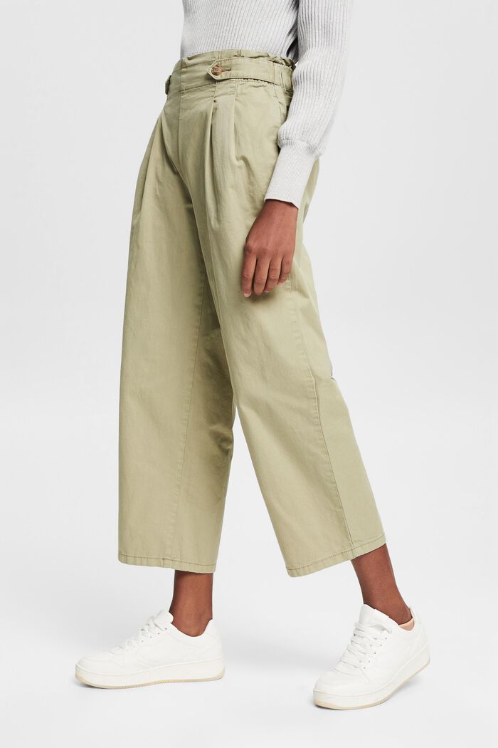Cropped bukser med elastiklinning, 100% bomuld