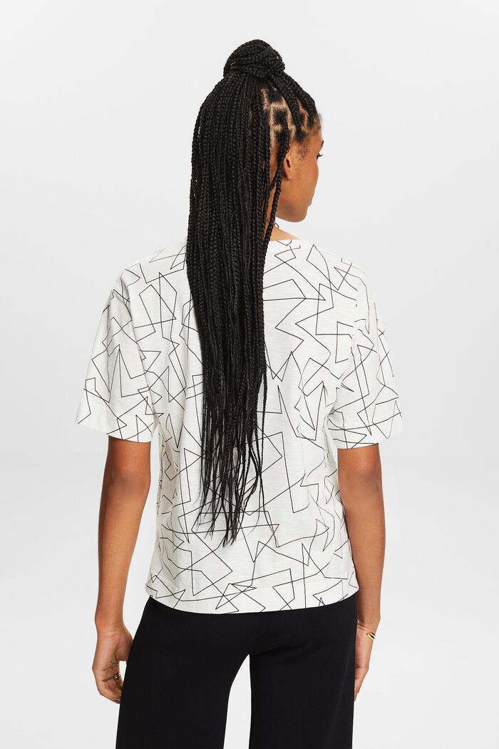 Bomulds-T-shirt med V-hals og print, OFF WHITE, detail image number 2