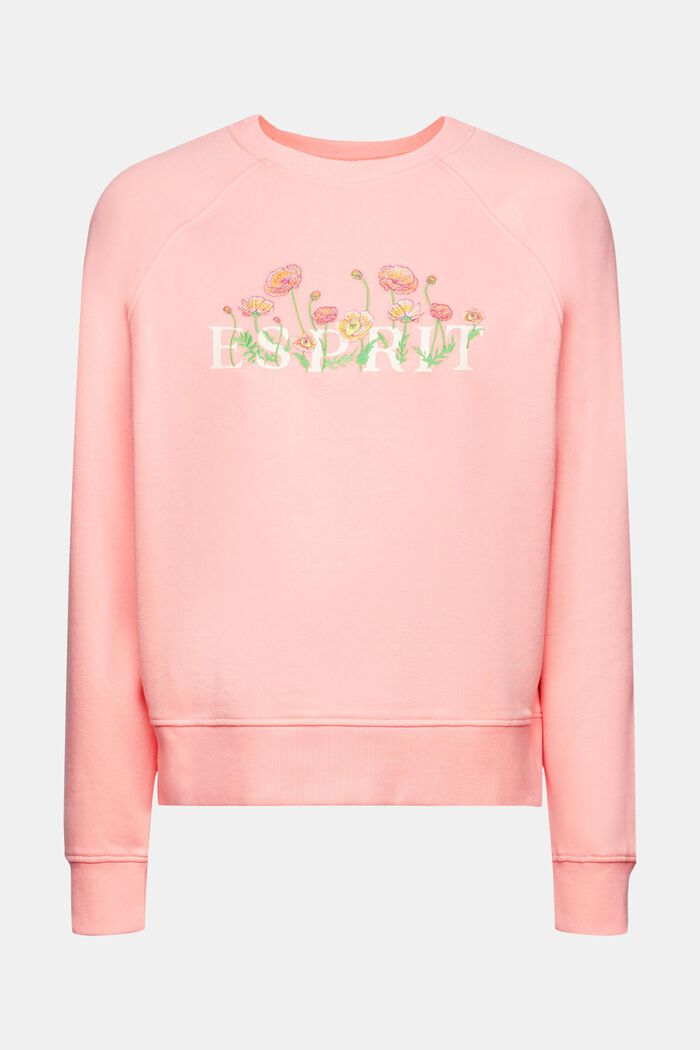 Sweatshirt med logoprint og broderede blomster, PINK, detail image number 6
