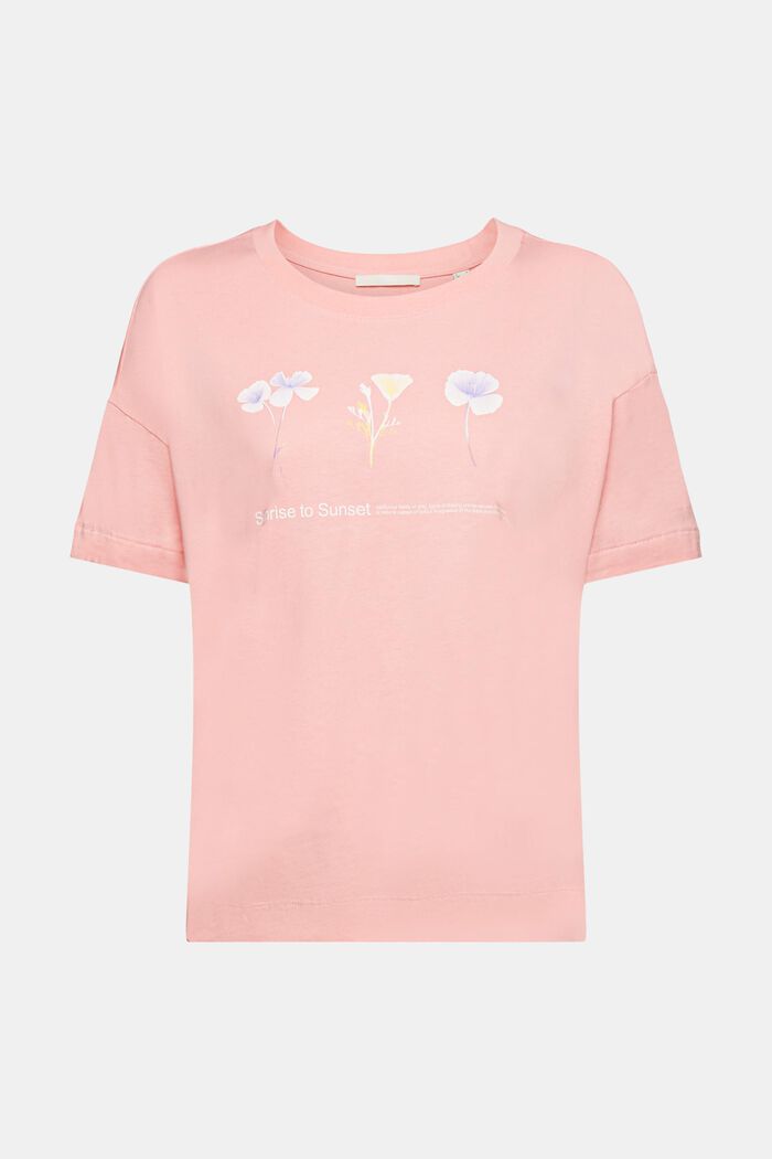 T-shirt med blomsterprint på brystet, PINK, detail image number 6
