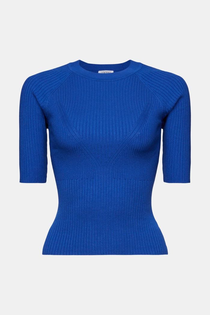 Ribbet sweater med korte ærmer, BRIGHT BLUE, detail image number 6