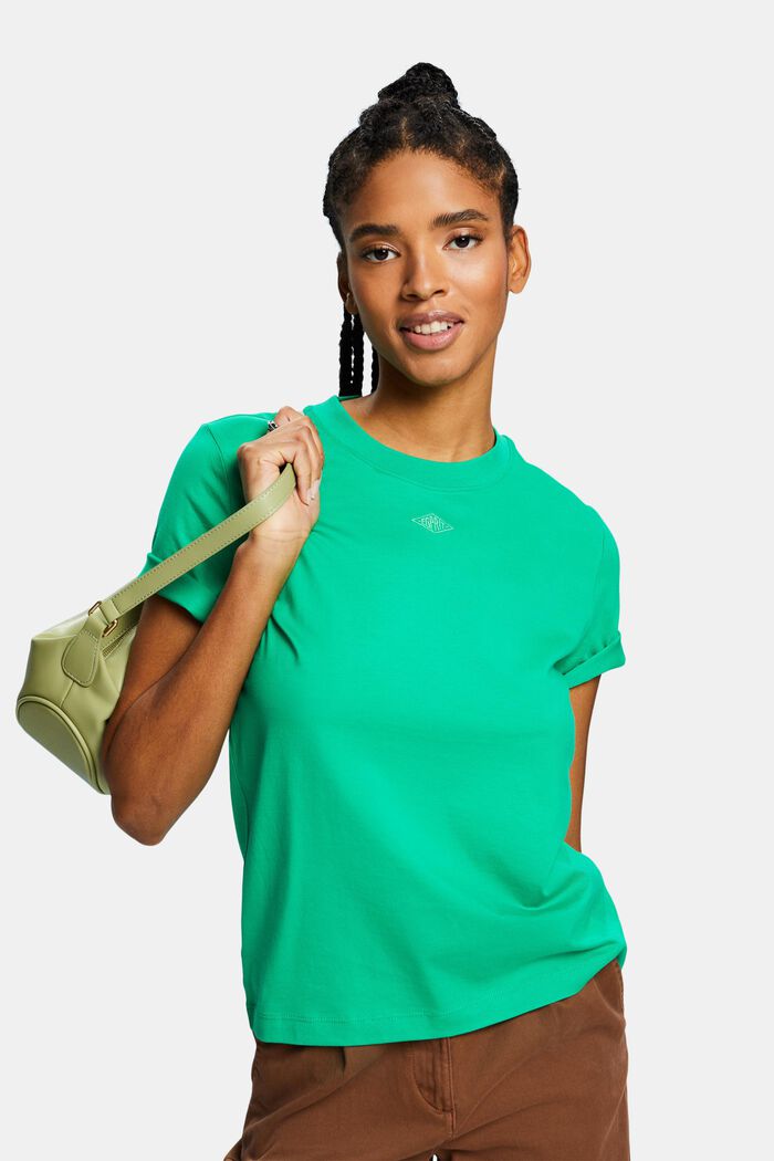 T-shirt i pimabomuld med broderet logo, GREEN, detail image number 0