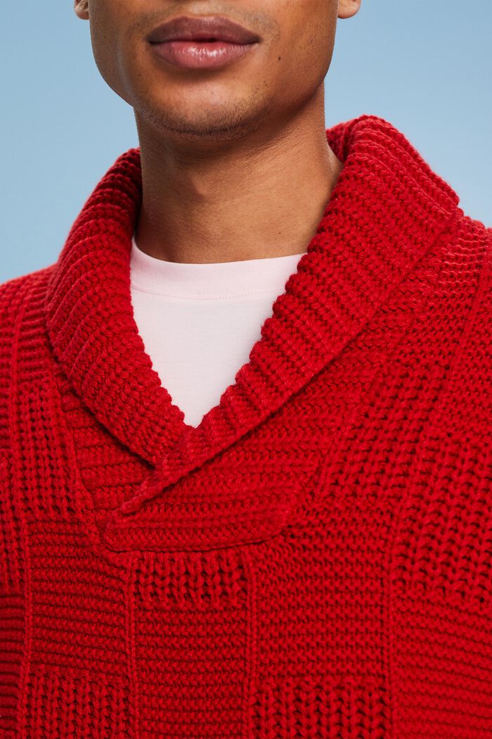 Sweater i chunky strik med sjalskrave, DARK RED, detail image number 3