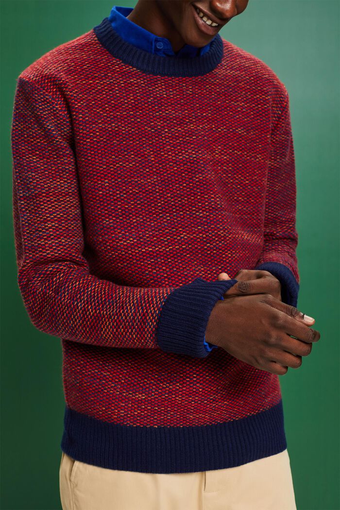 Struktureret sweater i uld med rund hals, NAVY, detail image number 2