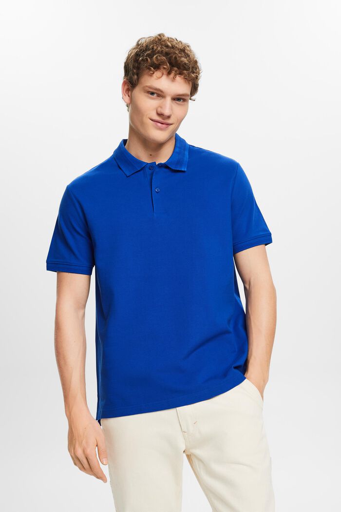 Poloshirt i bomuldspique, BRIGHT BLUE, detail image number 0