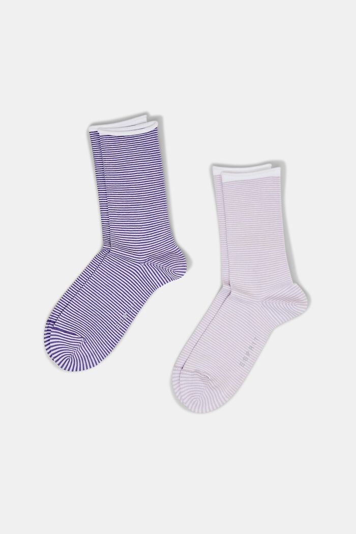 Stribede sokker med rullekant, økologisk bomuld, LILAC, detail image number 0