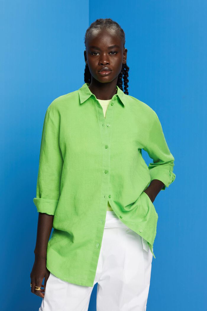 Skjorte i hør- og bomuldsmiks, GREEN, detail image number 0