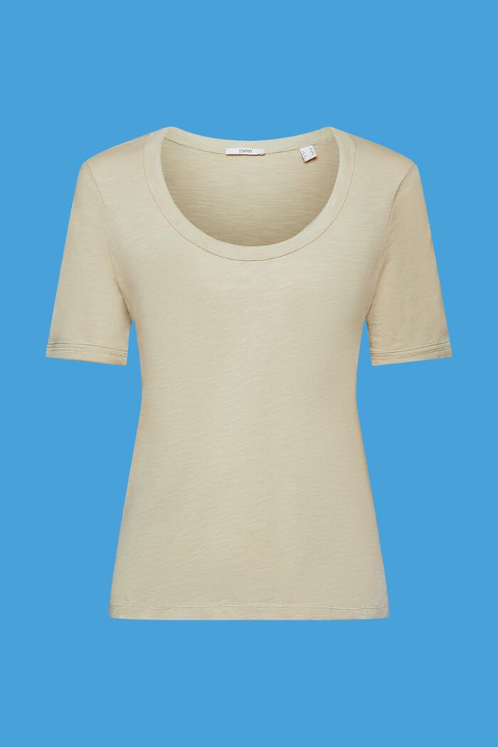 Bomulds-T-shirt med dyb rund udskæring, DUSTY GREEN, detail image number 5