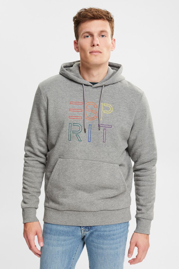 Genanvendte materialer: hoodie med broderet logo, MEDIUM GREY, detail image number 1