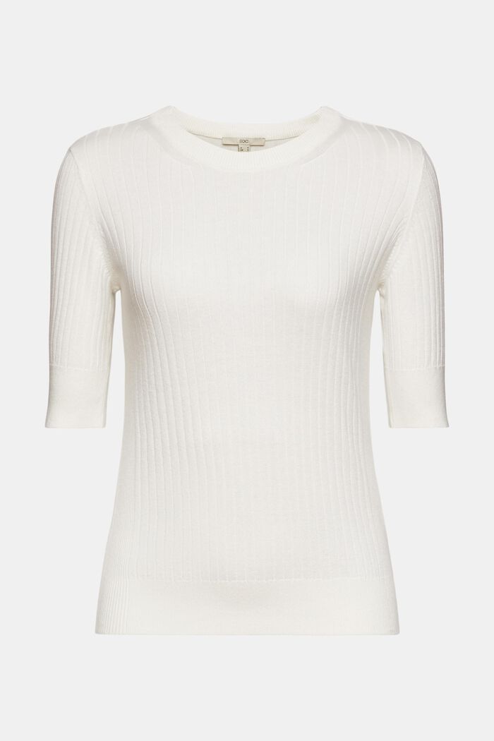 Ribbet sweater med korte ærmer, OFF WHITE, detail image number 6