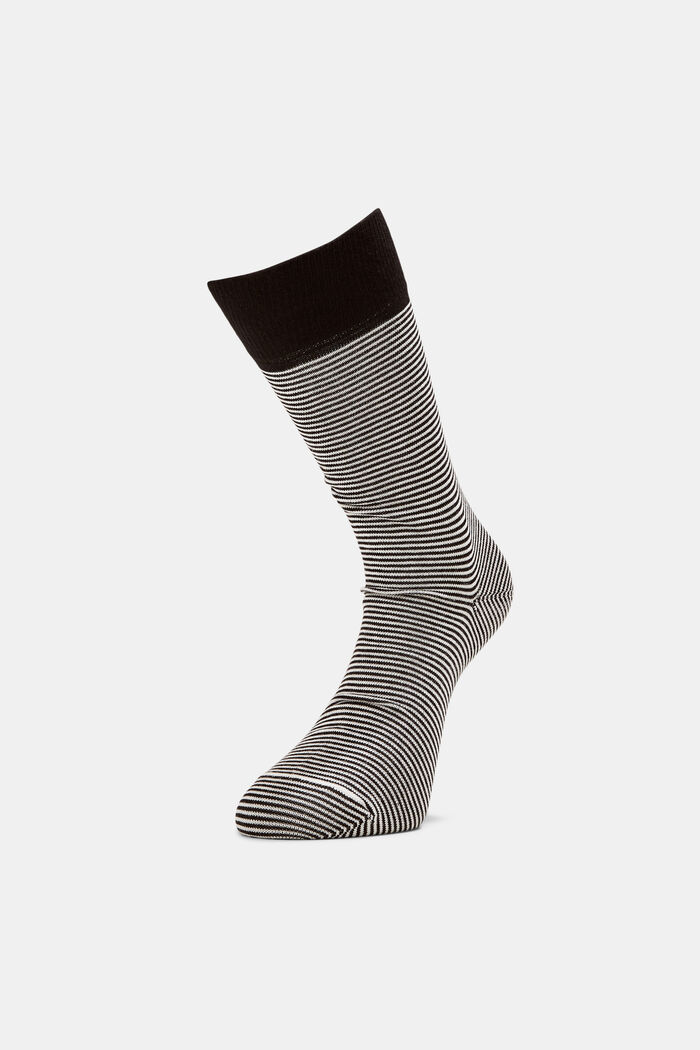 Pakke med 2 stribede sokker af bomuldsblanding, BLACK, overview